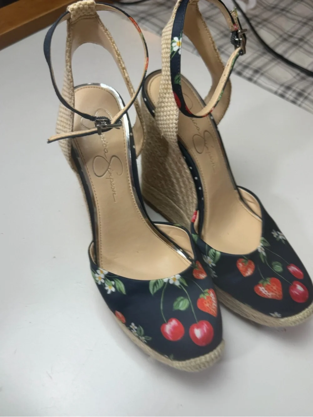 Jessica Simpson Zestah Retro Cherry Print Espadrille Platform Wedge Heels Sz 9